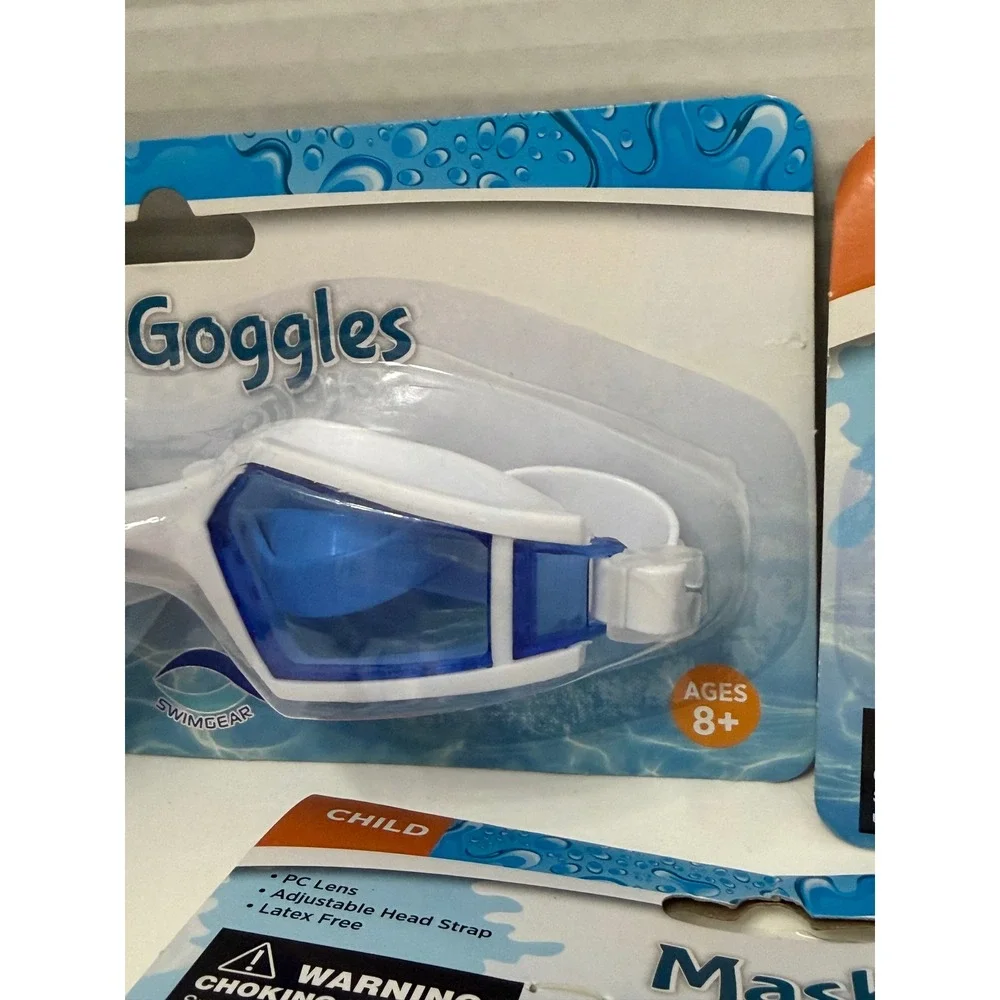 Swimgear Youth Cool Goggles and Child Mask Set Blue Pink Yellow‎ 3 Pack NEW